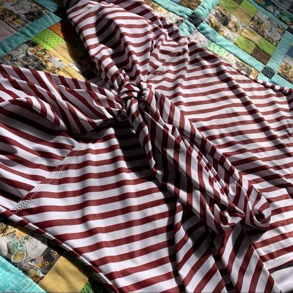 Maroon and White Striped Swimsuit - Picture 2 of 5
